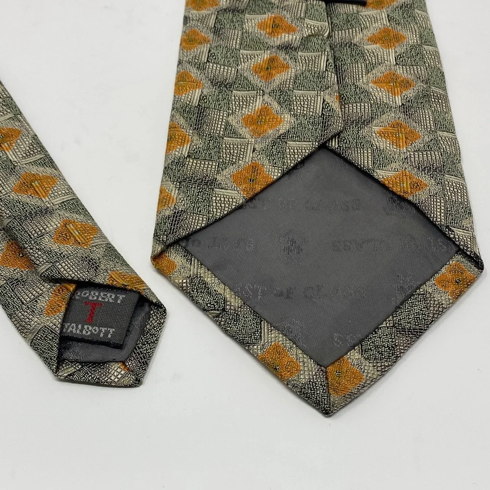 Robert Talbott Geometric Green and Orange Tie Imported Silk Made in USA